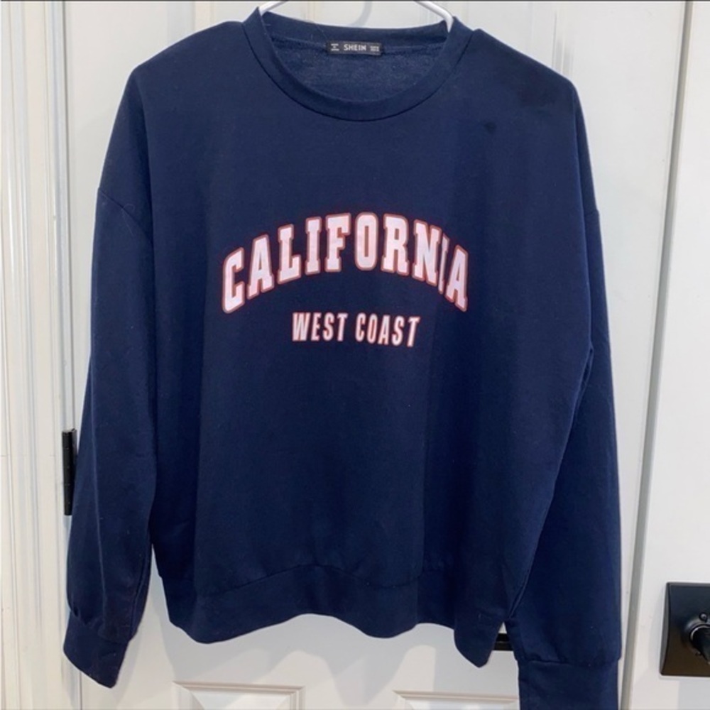 California West Coast Navy blue, red & white long sleeve crewneck pullover